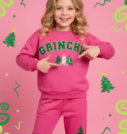 Haven Girl Holiday Girl "Grinchy" Sweatshirt/Jogger Set