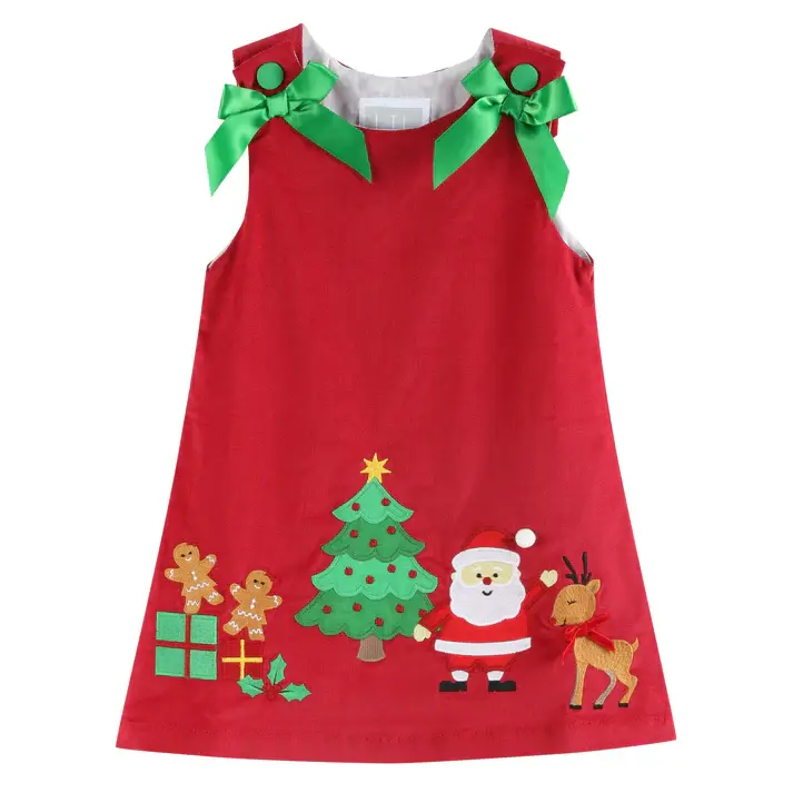 Lil Cactus Santa Corduroy Applique Bow Dress