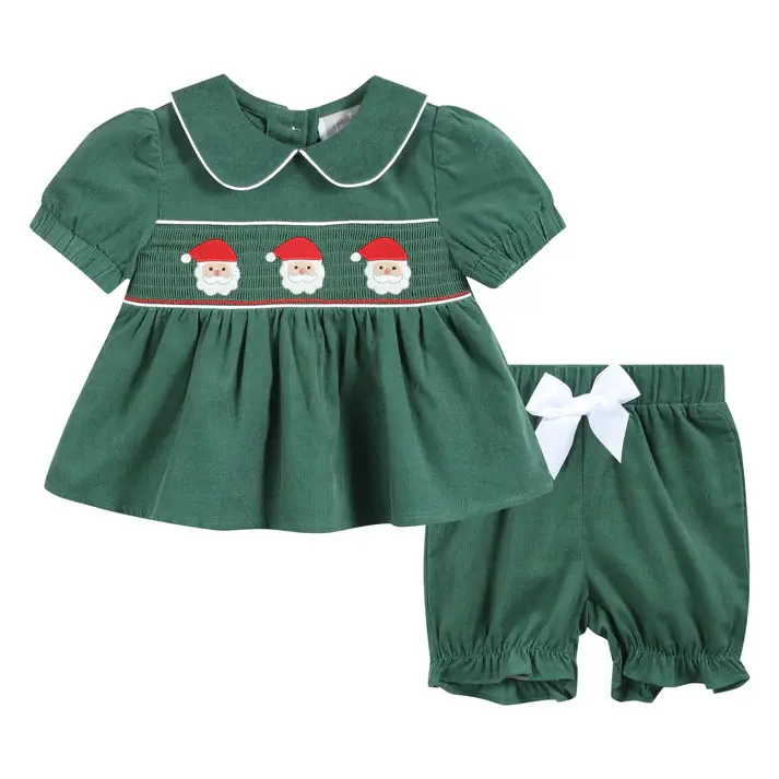 Lil Cactus Velvet Santa Smocked Dress & Bloomer