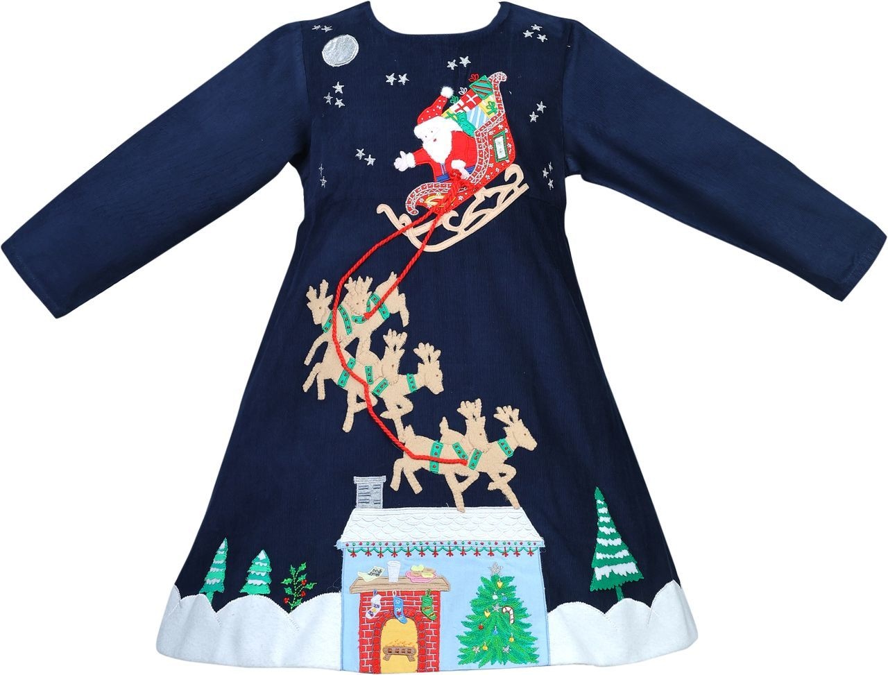 Cotton Kids Santa & Sleigh Corduroy L/S Dress