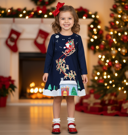 Cotton Kids Santa & Sleigh Corduroy L/S Dress