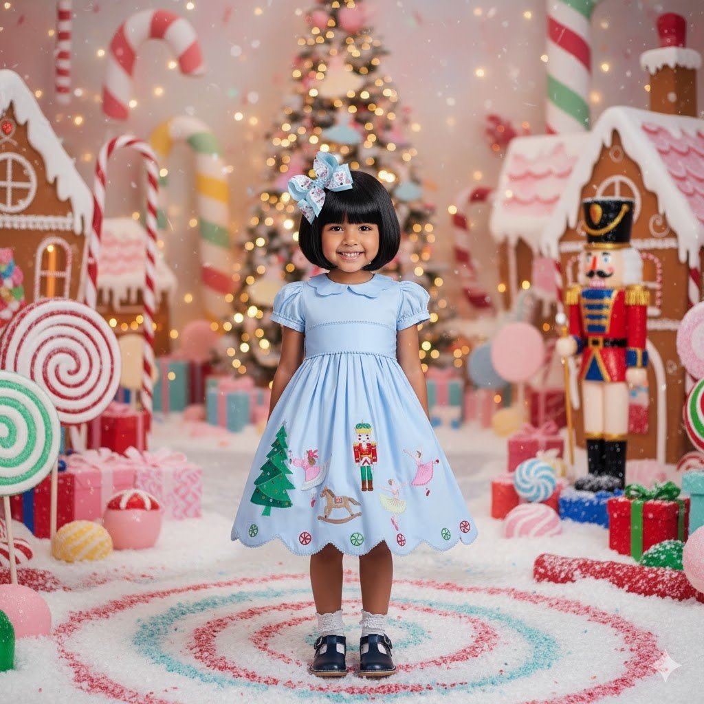 Cotton Kids Nutcracker S/S Appliqued Dress
