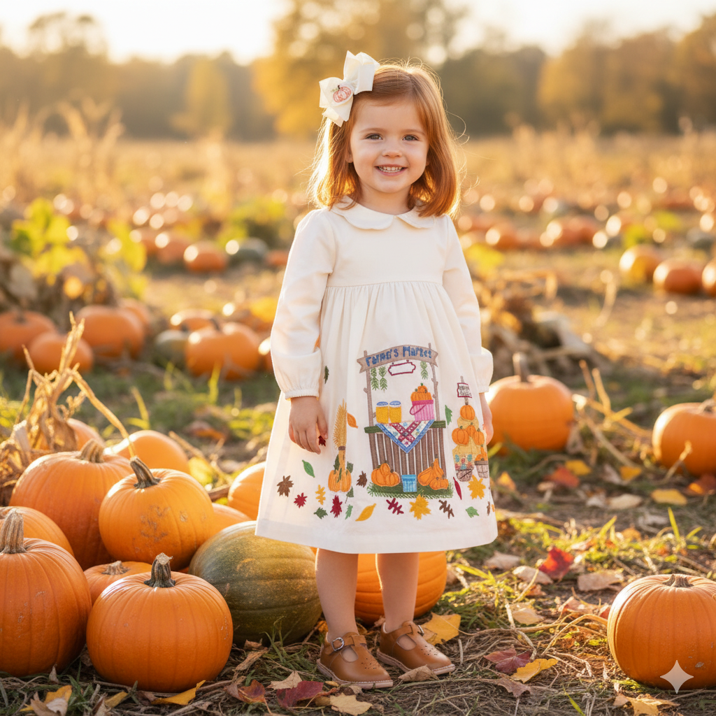 Cotton Kids Fall Harvest Embroidered Dress