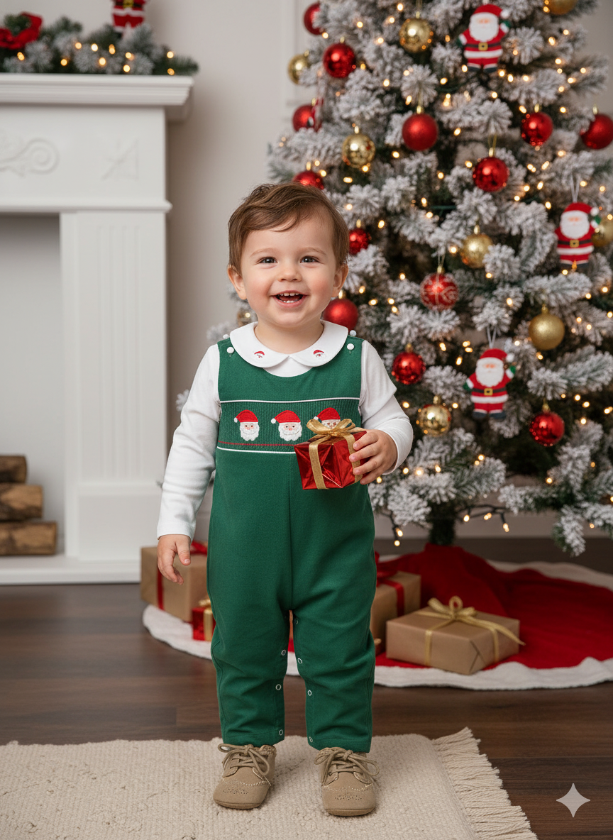 Lil Cactus Boys' Santa Smocked Overalls