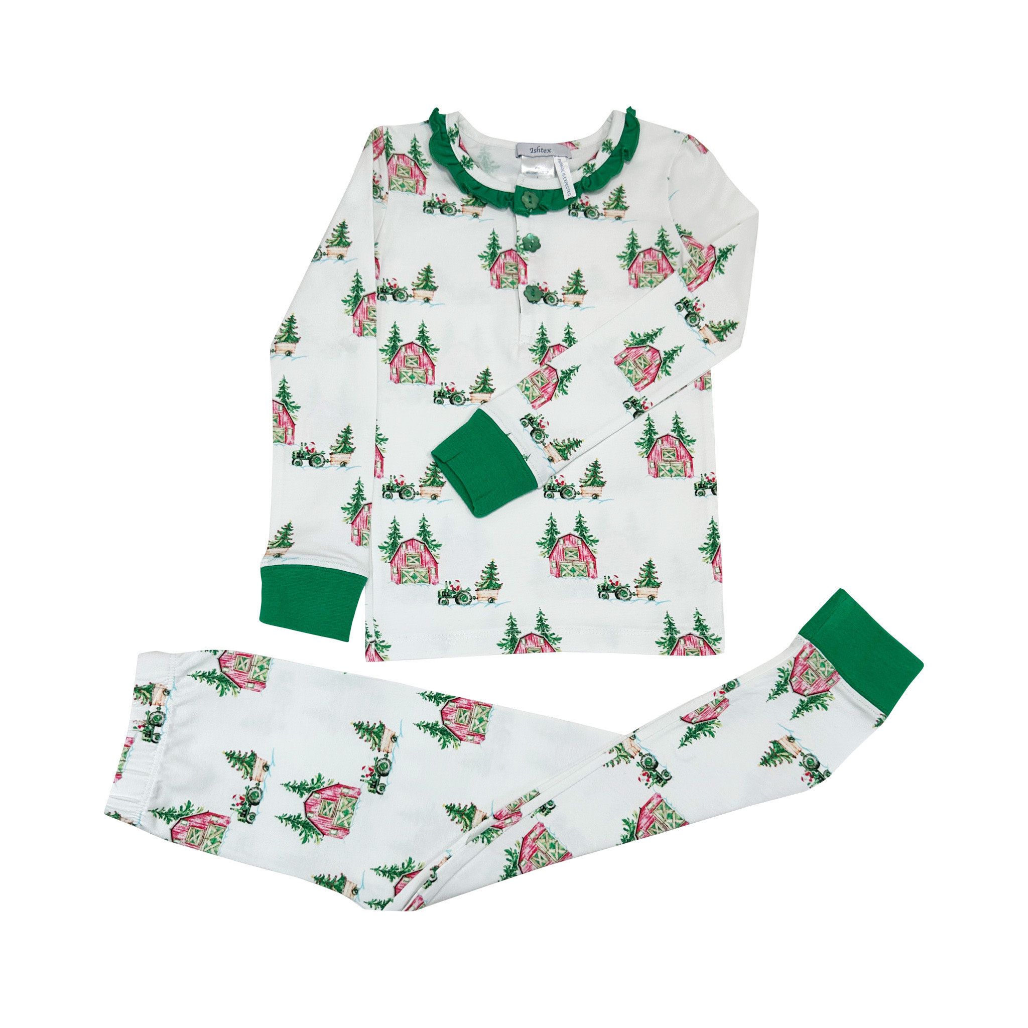 Ishtex Girl Christmas Tree Farm Pj Set