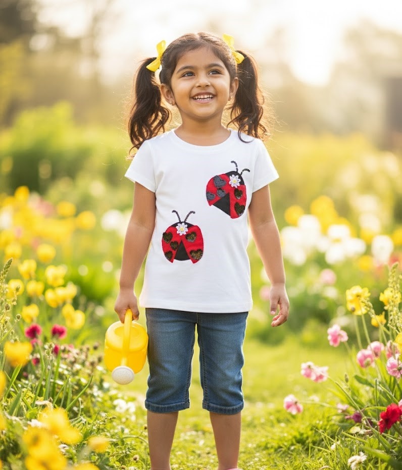Joyous & Free Girl S/S  Appliques Ladybug T-Shirt