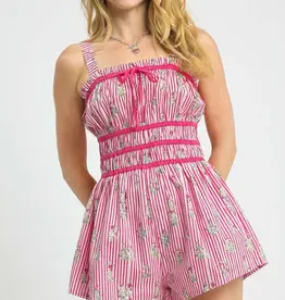 Umgee Smocked Floral Stripe Romper