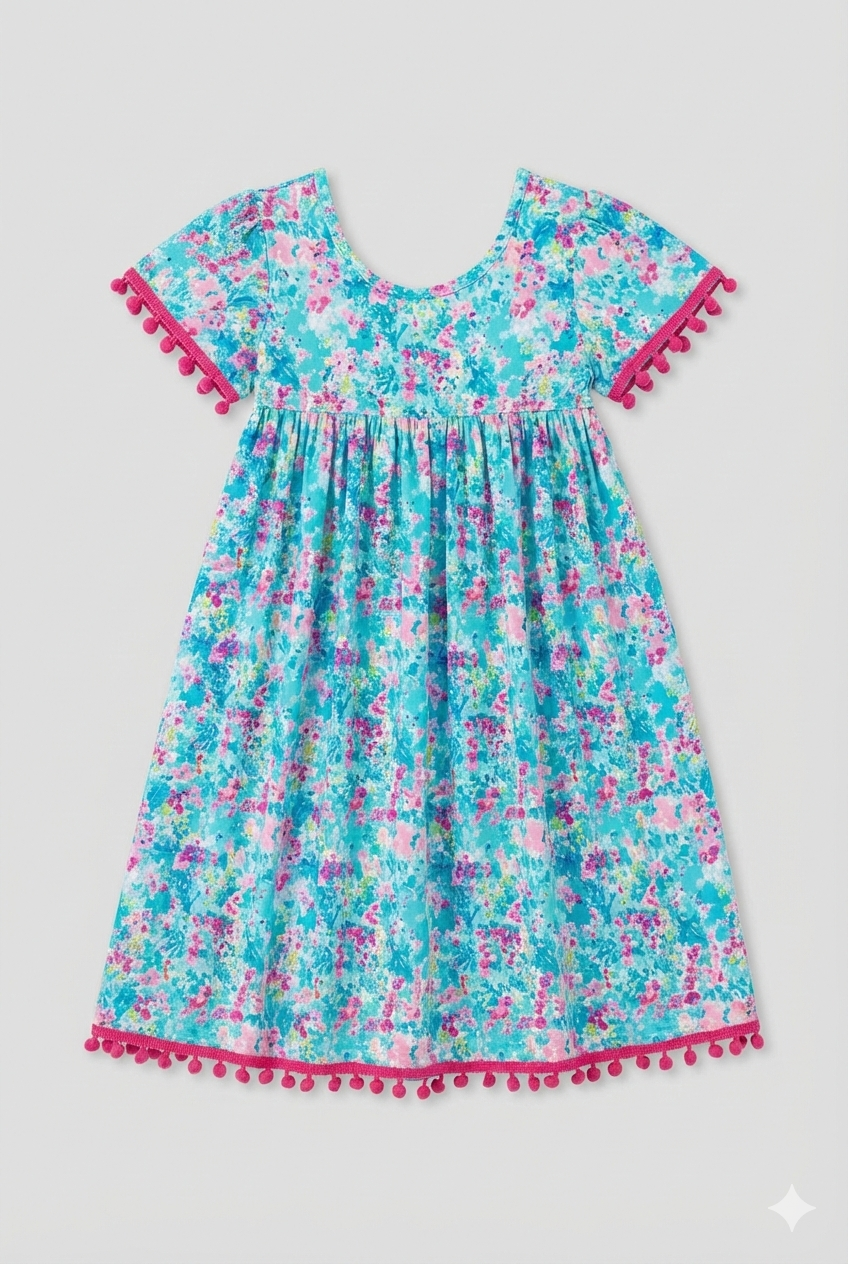Mila & Rose Aqua Garden Pom Pom Dress