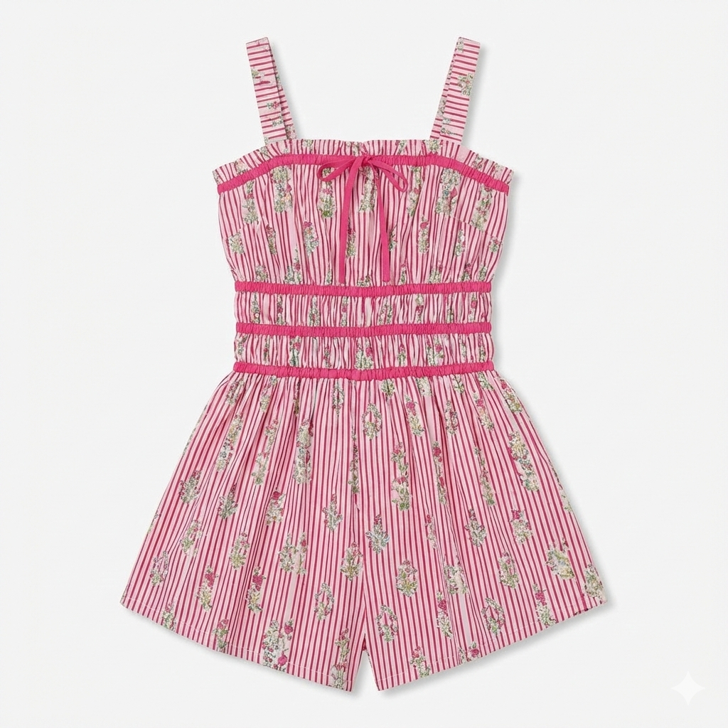 Umgee Smocked Floral Stripe Romper