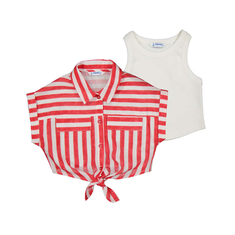 Mayoral Girl Tie Front S/S Blouse w/Tank