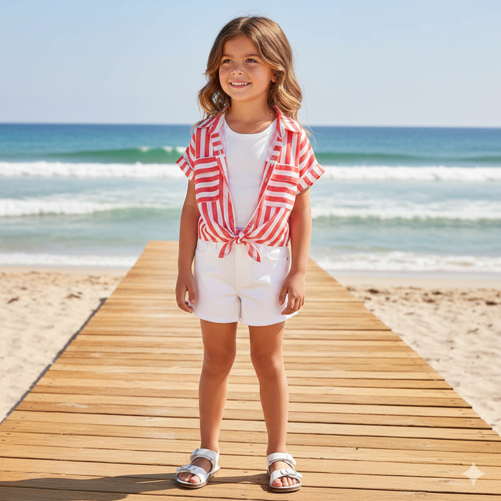 Mayoral Girl Tie Front S/S Blouse w/Tank