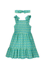 Mayoral Shoulder Strap Smocked  Print Dress w/Headband