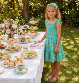 Mayoral Shoulder Strap Smocked  Print Dress w/Headband