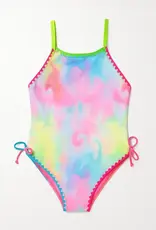 LimeApple Marbled 1 pc Swimsuit w/Emb Trim