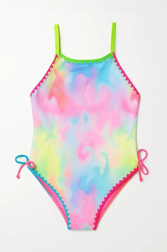 LimeApple Marbled 1 pc Swimsuit w/Emb Trim