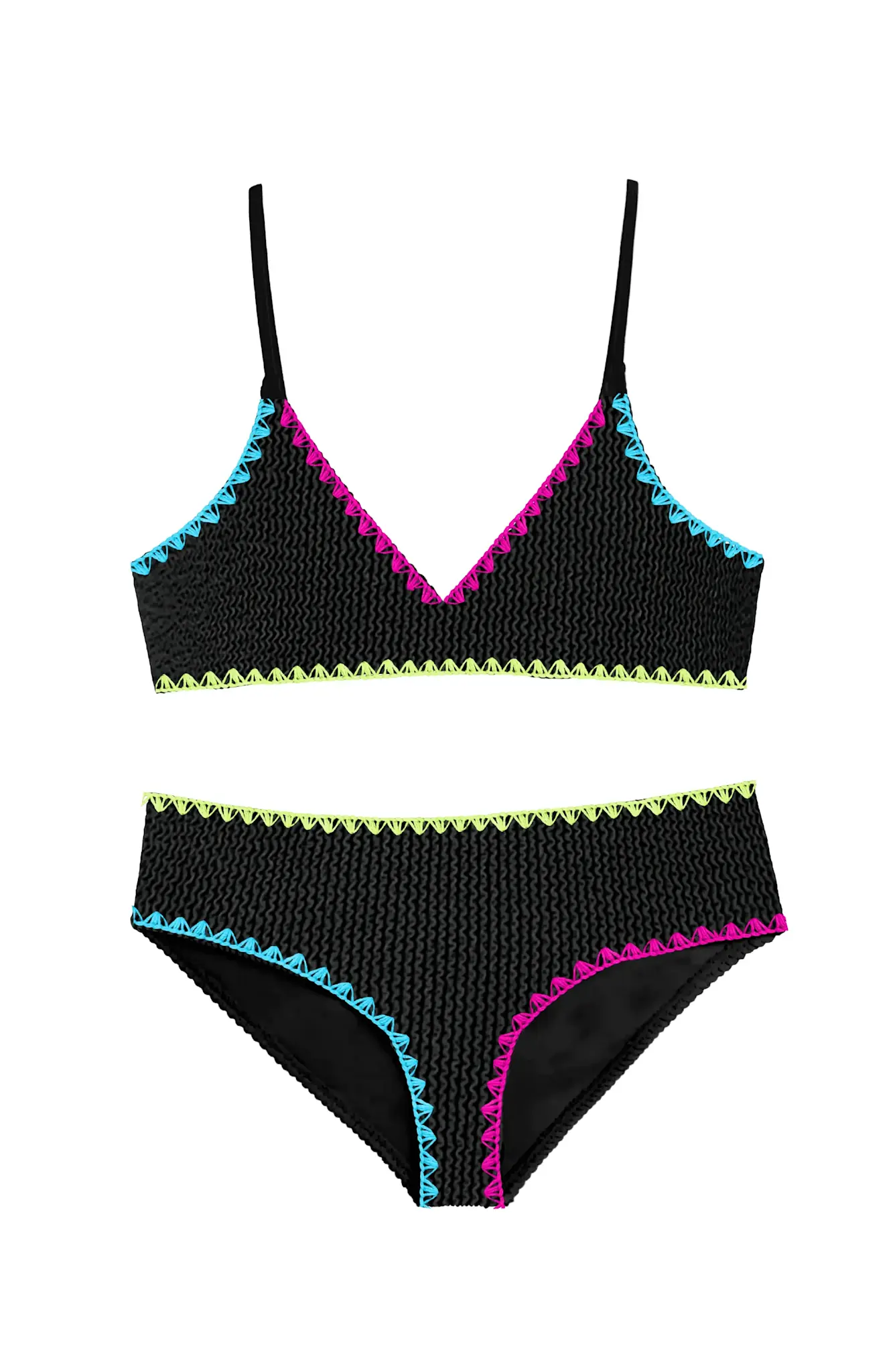 LimeApple Crinkle Triangle Emb Trim Bikini