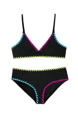 LimeApple Crinkle Triangle Emb Trim Bikini