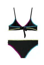 LimeApple Crinkle Triangle Emb Trim Bikini