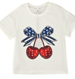 ML Fashions Patriotic Sequin Cherries T-Shirt