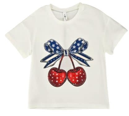ML Fashions Patriotic Sequin Cherries T-Shirt