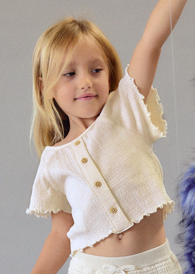 Mayoral Smocked Ruffle S/S w/ wood button