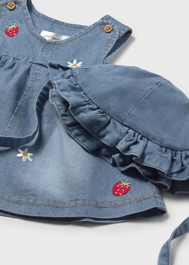 Mayoral Baby Girl Denim Embroidered Dress w/ Bucket Hat
