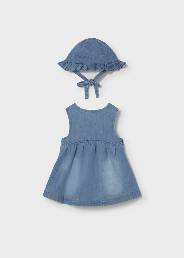 Mayoral Baby Girl Denim Embroidered Dress w/ Bucket Hat
