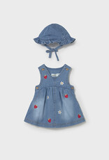 Mayoral Baby Girl Denim Embroidered Dress w/ Bucket Hat