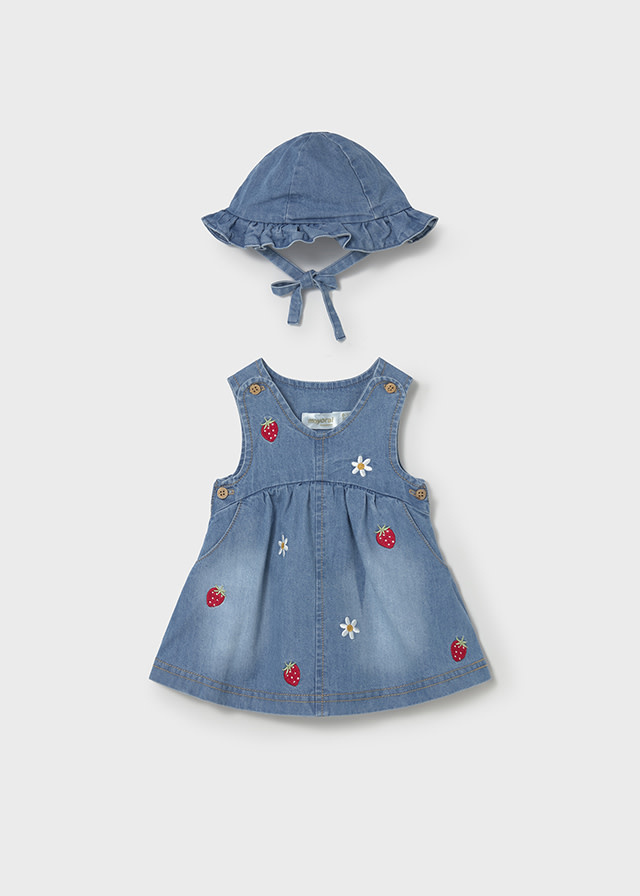 Mayoral Baby Girl Denim Embroidered Dress w/ Bucket Hat