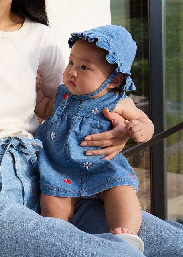 Mayoral Baby Girl Denim Embroidered Dress w/ Bucket Hat