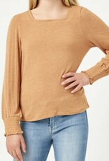 Hayden Girls Junior Sq Neck, L/S Smocked Cuff Knit Top