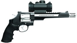 Smith and Wesson S&W Model 629 Hunter Performance Center .44 Magnum/.44 S&W Special 7.5 Inch Barrel Two Tone Finish Picatinny-Style Rail Synthetic Black Grips 6 Rounds Includes Red Dot/Green Dot Sight And PC Gun Rug Performance Center Model 629 Hunter