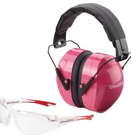 champion CHP Eyes And Ears Combination Package Of Pink Passive Muffs And Ballistic Rated Clear Lens Shooting Glasses