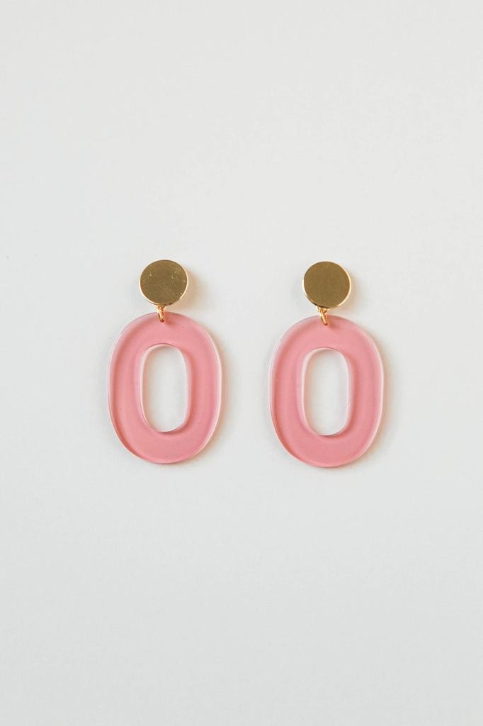Acrylic Oval Earring in Pink Transparent