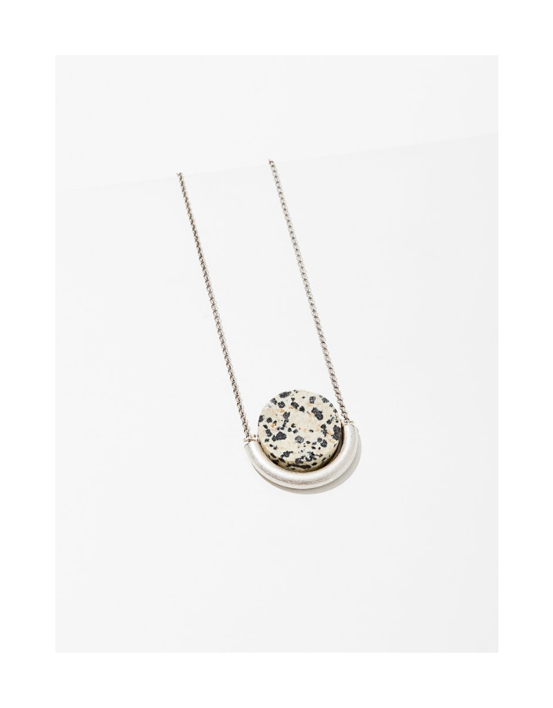 Sun and Moon Necklace in Dalmatian Jasper-Silver