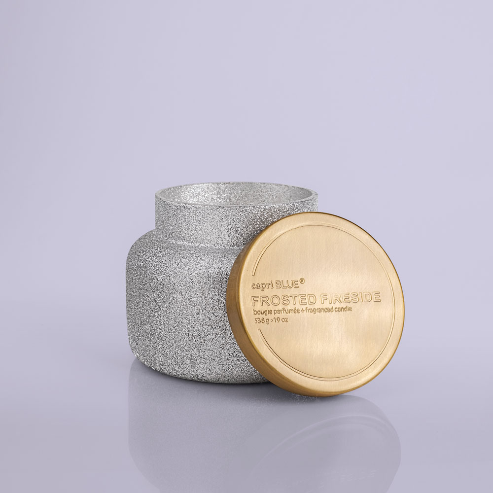 Frosted Fireside Silver Glitter Candle