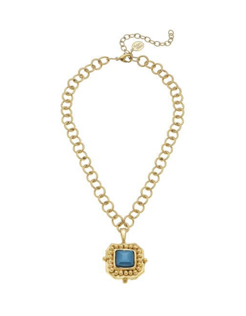 Teal Crystal Pendant Necklace