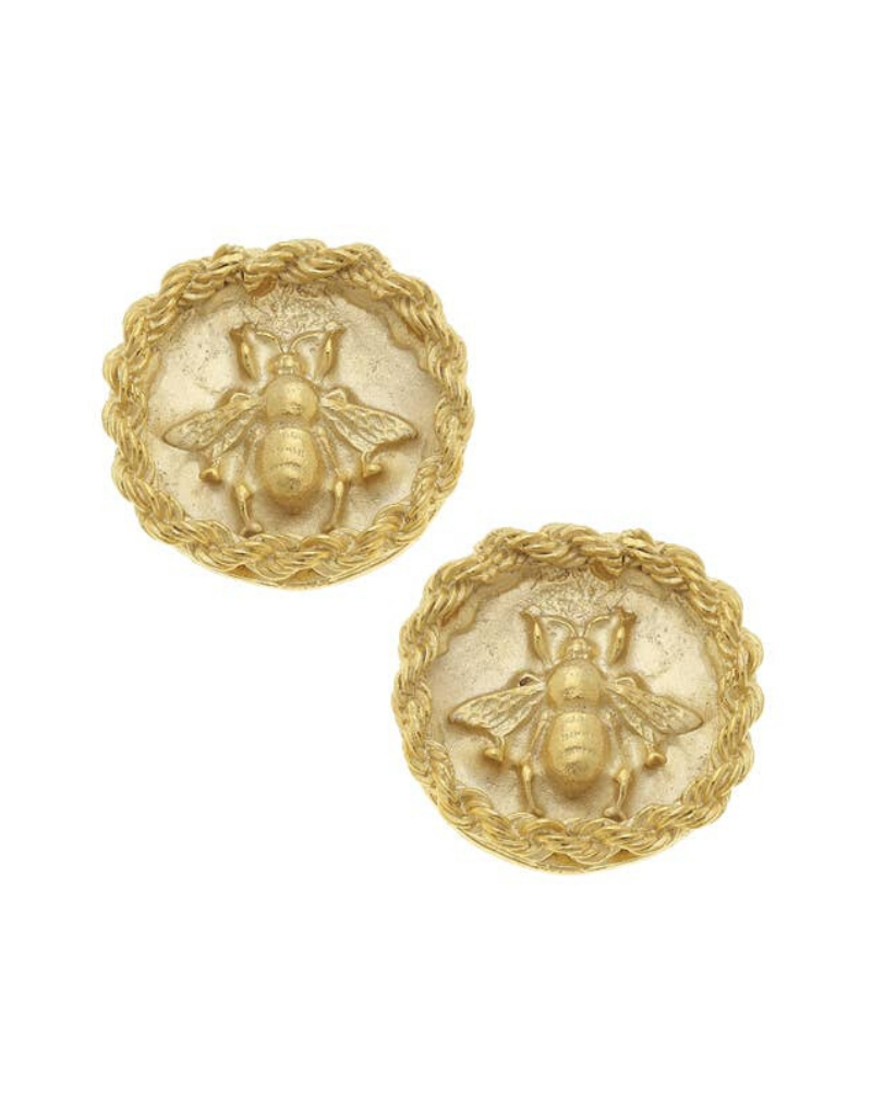 Gold Bee Intaglio Earrings