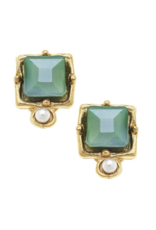 London Studs in Green Crystal
