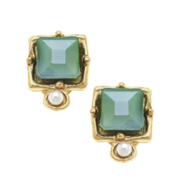 London Studs in Green Crystal