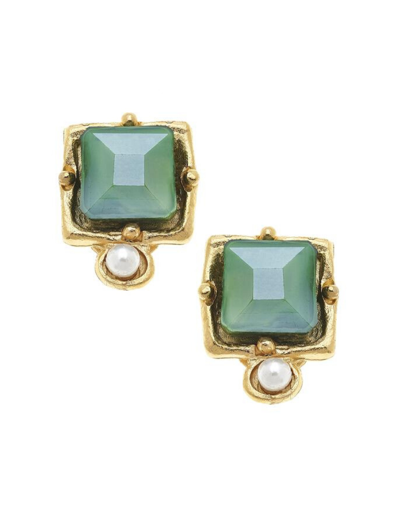London Studs in Green Crystal