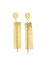 Leather and Brass Rectangle Earrings in Citron