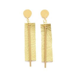 Leather and Brass Rectangle Earrings in Citron