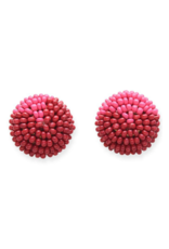 Seed Bead Button Post Earrings in Red & Hot Pink