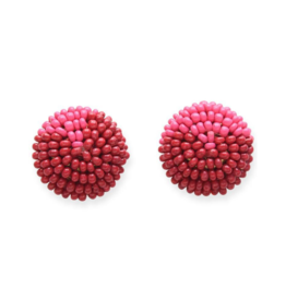 Seed Bead Button Post Earrings in Red & Hot Pink