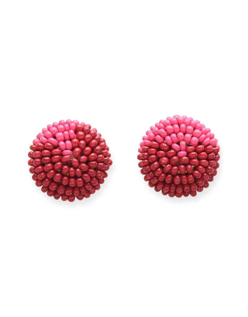 Seed Bead Button Post Earrings in Red & Hot Pink