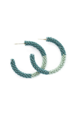 Seed Bead Hoop Earrings in Teal Mink