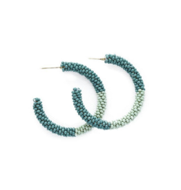 Seed Bead Hoop Earrings in Teal Mink