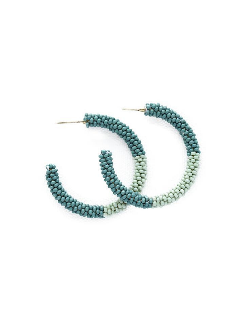 Seed Bead Hoop Earrings in Teal Mink