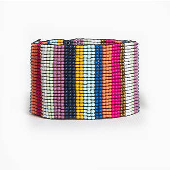 Multi Color Stripe Wide Stretch Bracelet